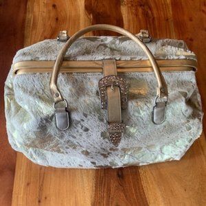 Raviani Metallic Gold Rhinestone Hide Hair Bag